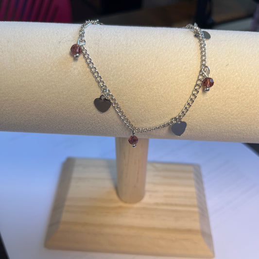 Pulseira de Senhora em Fantasia, Coração Pedra Roxa