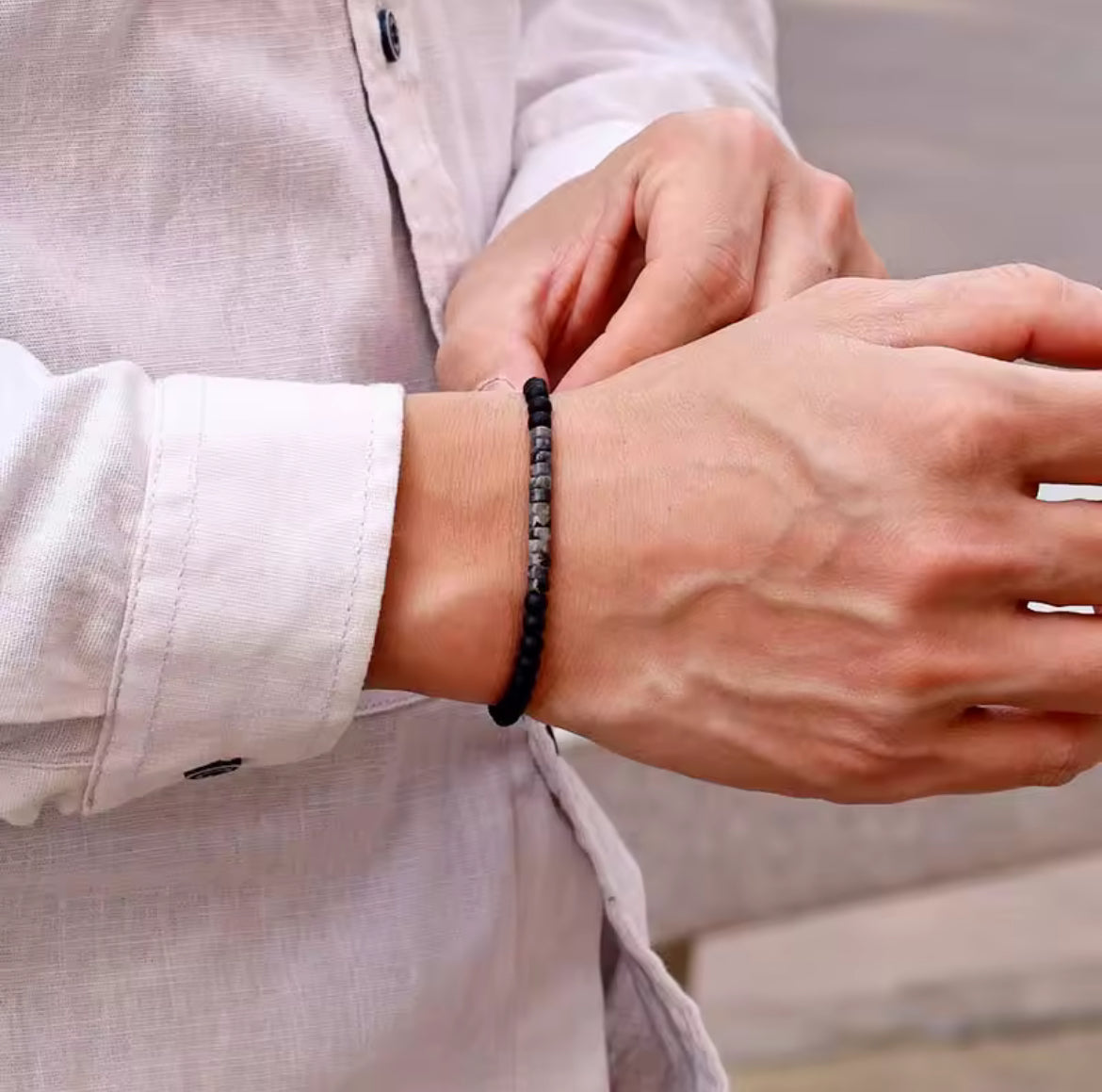 Pulseira de Homem com Pedra Black Flash (Granito)