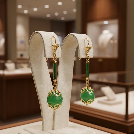 Brinco de Senhora em Ouro Laminado 14K com Pedras de Peridoto