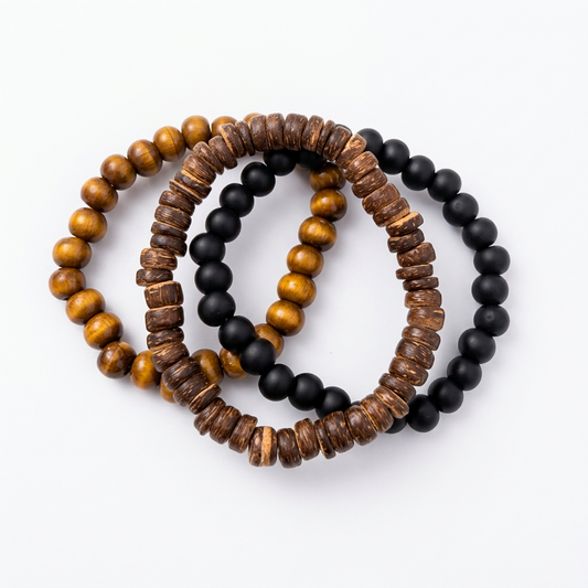 Men's Bracelet in Light Wood Beads
