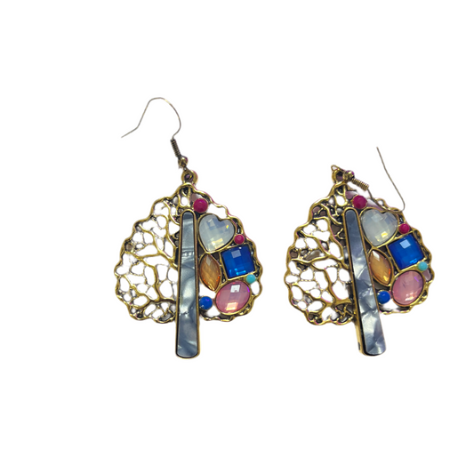 Brincos Boho Árvore Enfeitada com Pedras de Cores Variadas