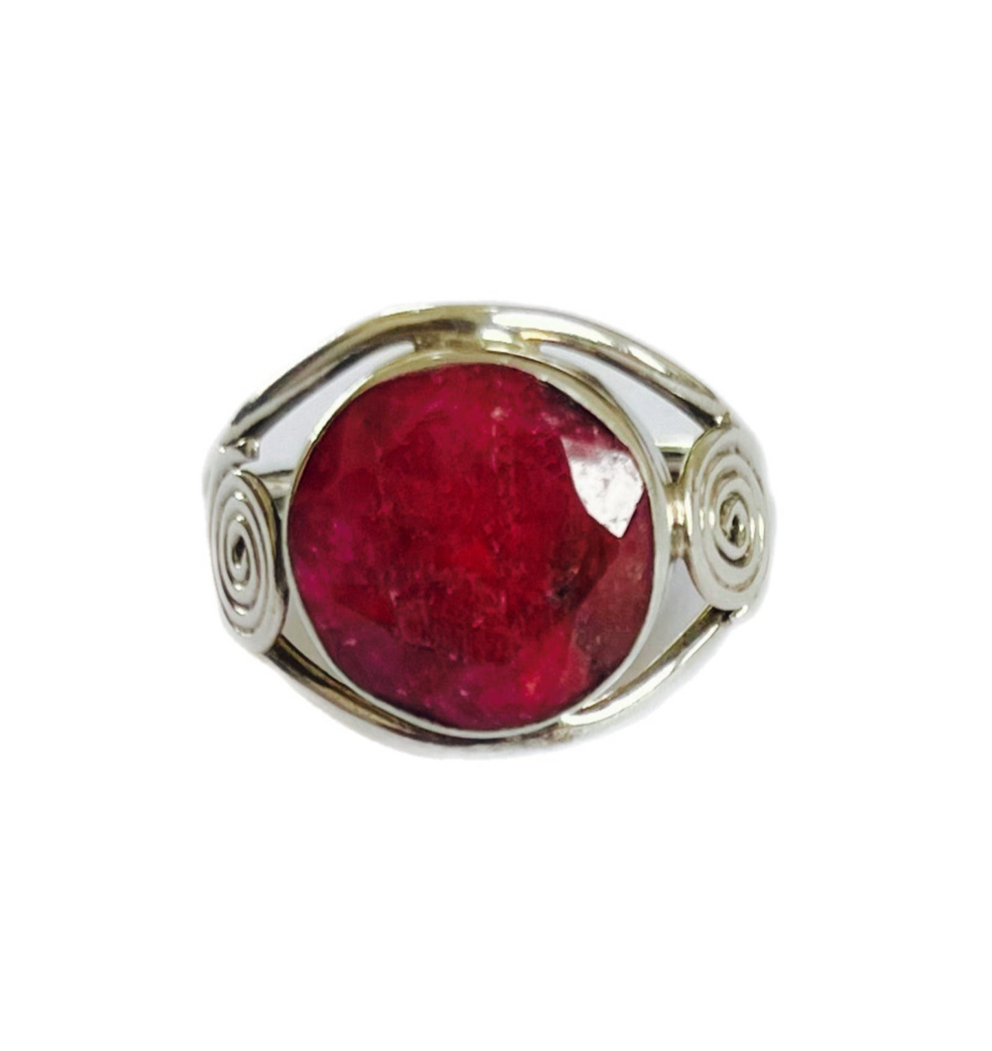 Anel de Prata 925 com Pedra Natural Coral T=7.75
