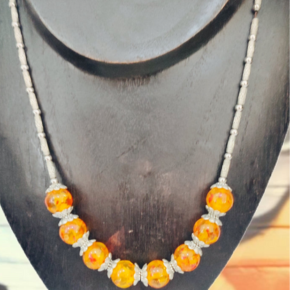 Colar de Senhora em Prata do Tibet com Bolas Laranja