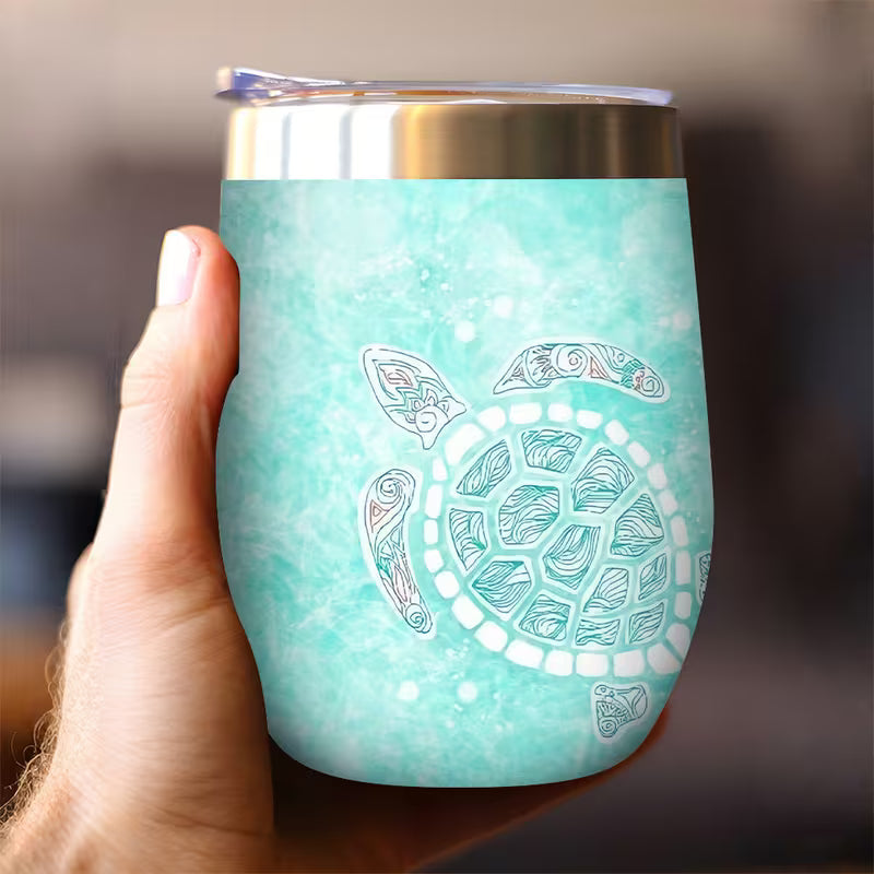 Copo Térmico Tartaruga Marinha em Aço Inoxidável 304 – Turquesa | 360 ml – Mar e Vida
