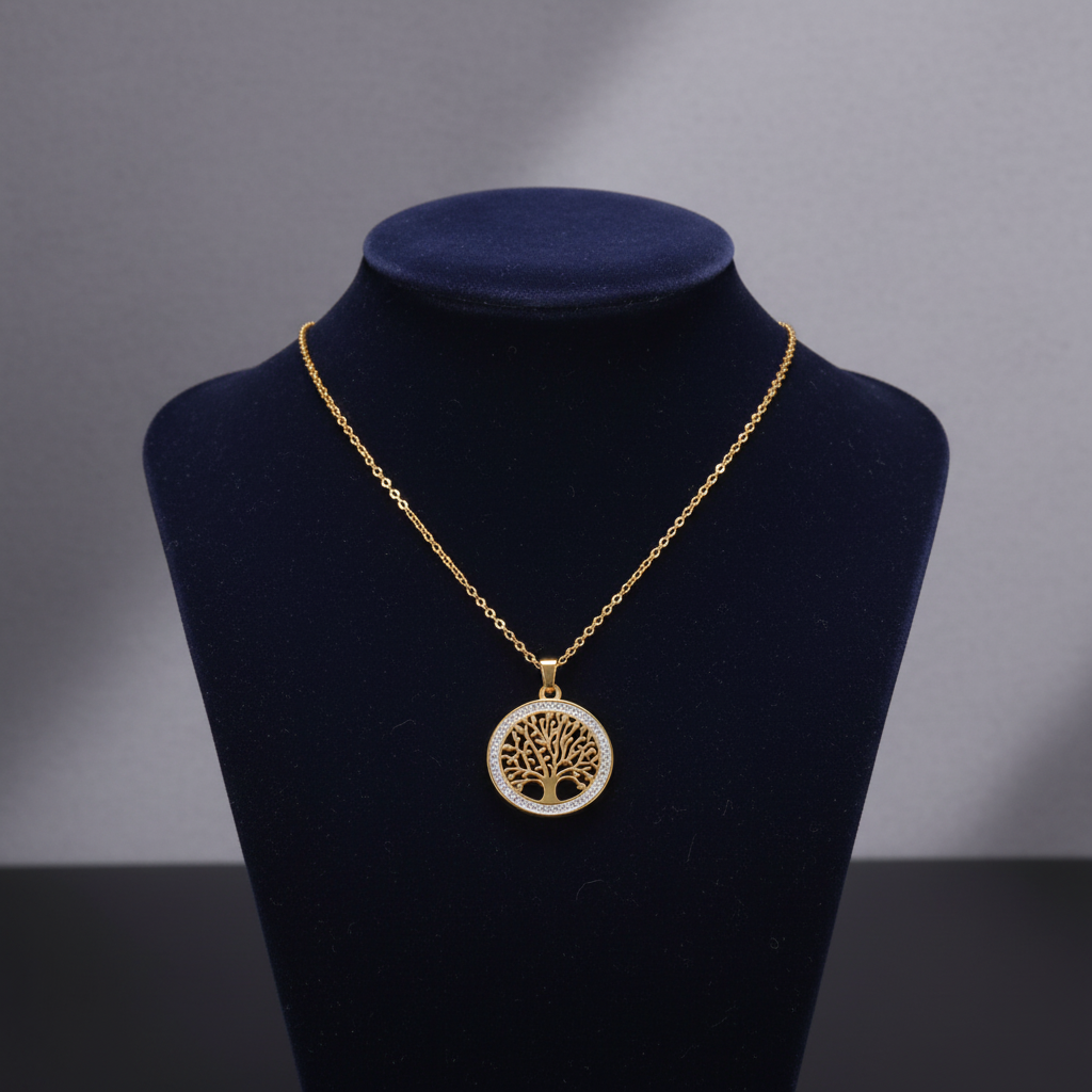 Collier Arbre de Vie doré en acier – Un symbole de force et de connexion