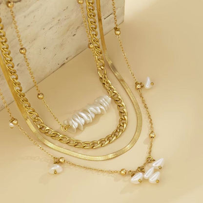 Collier pour femme en acier inoxydable, 4 rangs de perles