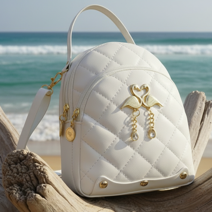 Mini Mochila "Swan Luxury" Branca – Elegância Acolchoada