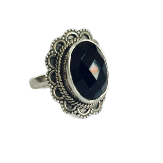 Anel Prata 925 Pedra Natural Ônix