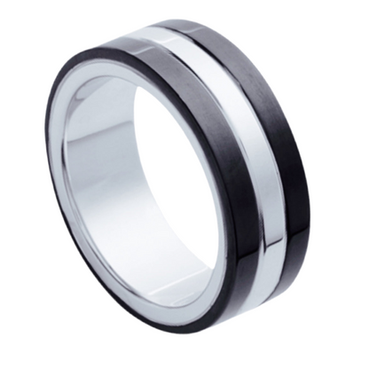 Bague pour homme en acier inoxydable noir gris T= 6.5