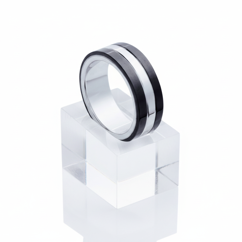 Bague pour homme en acier inoxydable noir gris T= 6.5