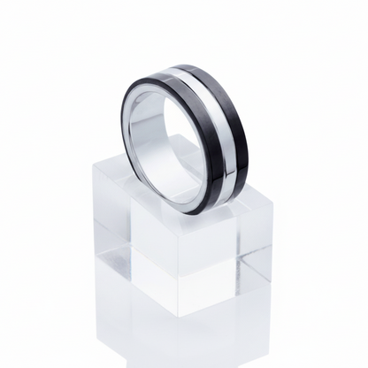 Bague pour homme en acier inoxydable noir gris T= 6.5