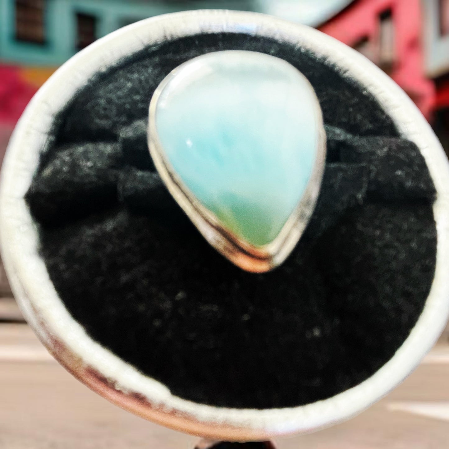 Anel de Senhora em Prata com Pedra Natural Larimar