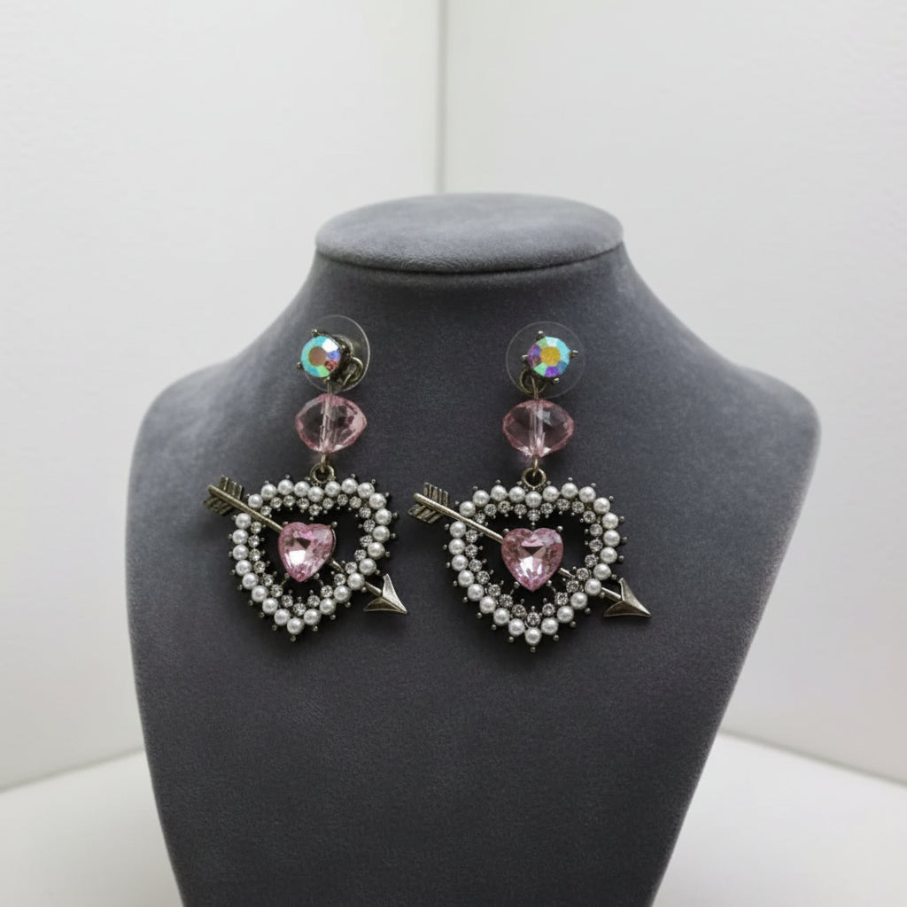 Boucles d'oreilles pour femme, strass Cœur Flèche
