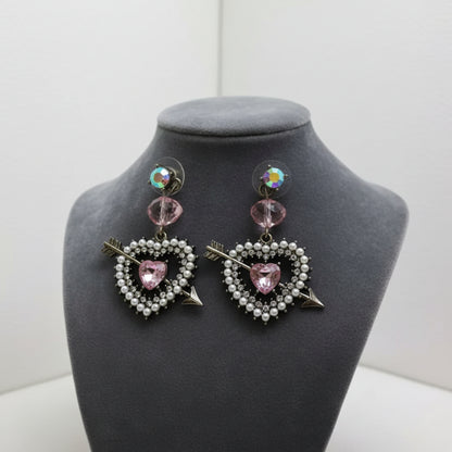 Boucles d'oreilles pour femme, strass Cœur Flèche