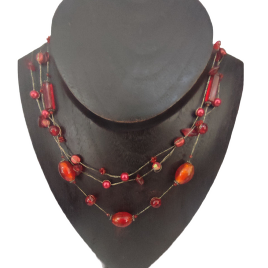 Colar de Senhora em Prata do Tibet, Vermelho