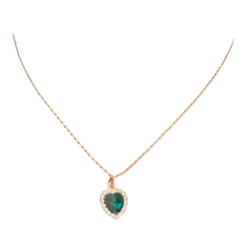 Colar de Senhora Laminado a Ouro Rosa 18K com Pendente Coração Verde