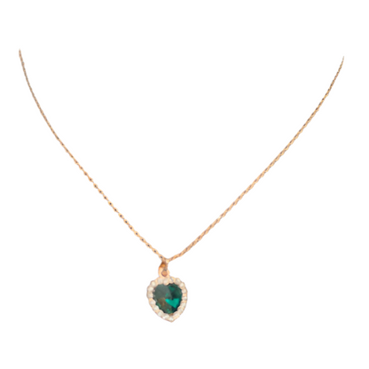Colar de Senhora Laminado a Ouro Rosa 18K com Pendente Coração Verde