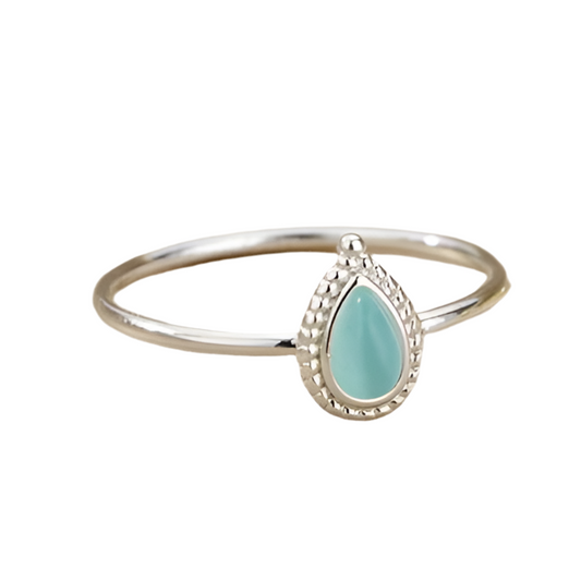 Anel de Senhora em Aço Inoxidável, Gota de Água com Opala Azul