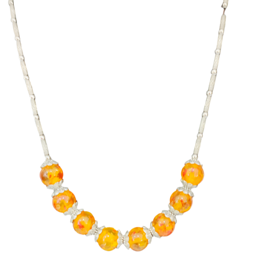 Colar de Senhora em Prata do Tibet com Bolas Laranja