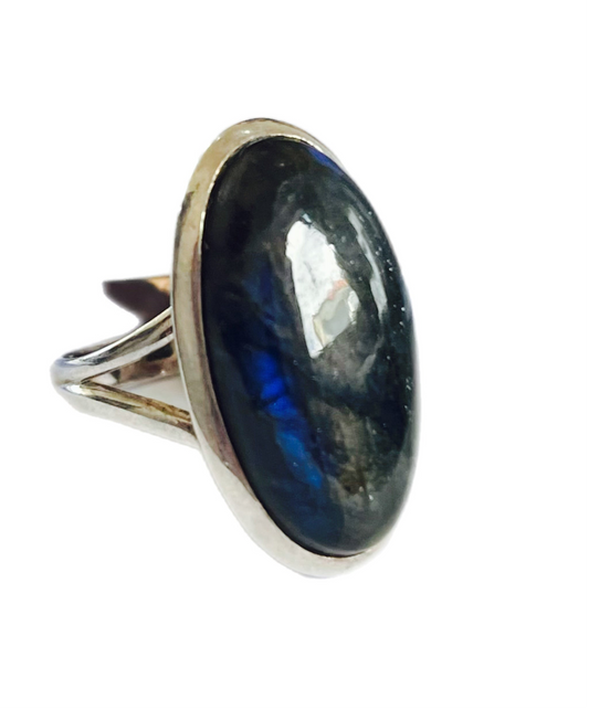 Anel de Prata com Pedra Natural Labradorite T:8,5