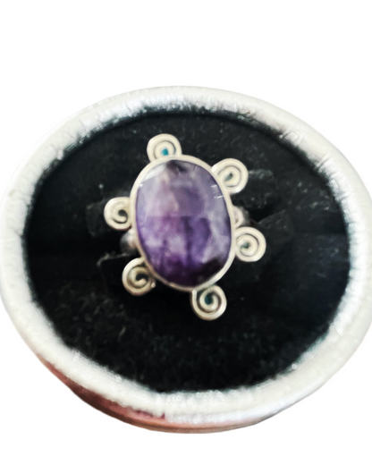 Anel de Senhora em Prata com Pedra Natural Silimanita