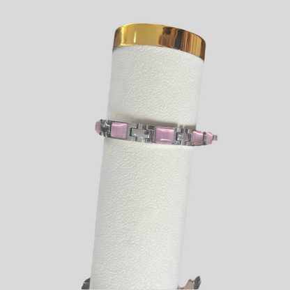 Pulseira em Aço Inoxidável, Magnética Terapêutica Rosa