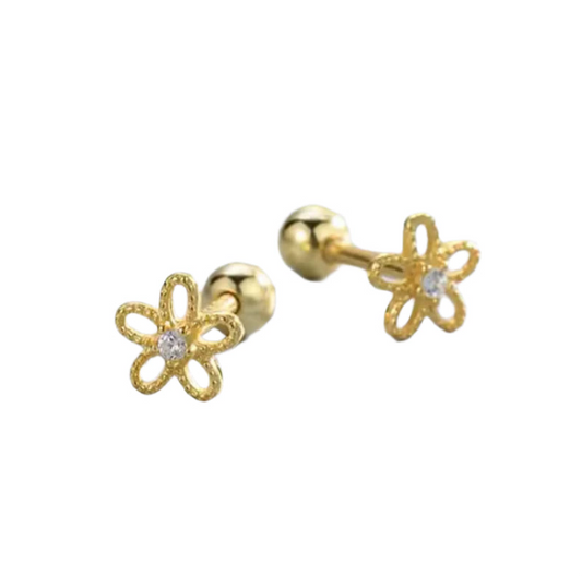 Brincos Tipo Piercing em Aço Inoxidável, Flor