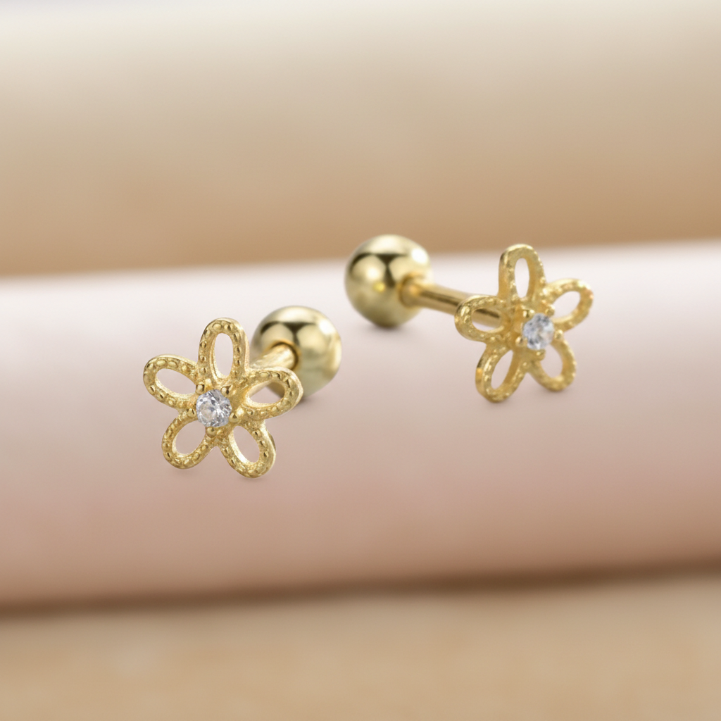 Brincos Tipo Piercing em Aço Inoxidável, Flor