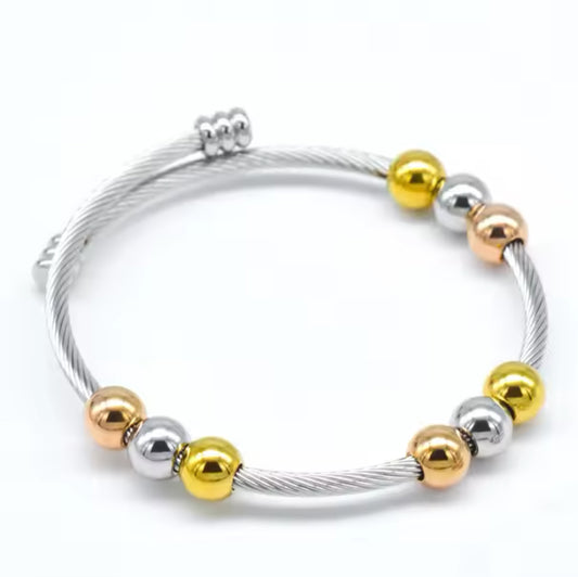 Pulseira de Senhora em Aço Inoxidável, 3 Bolas