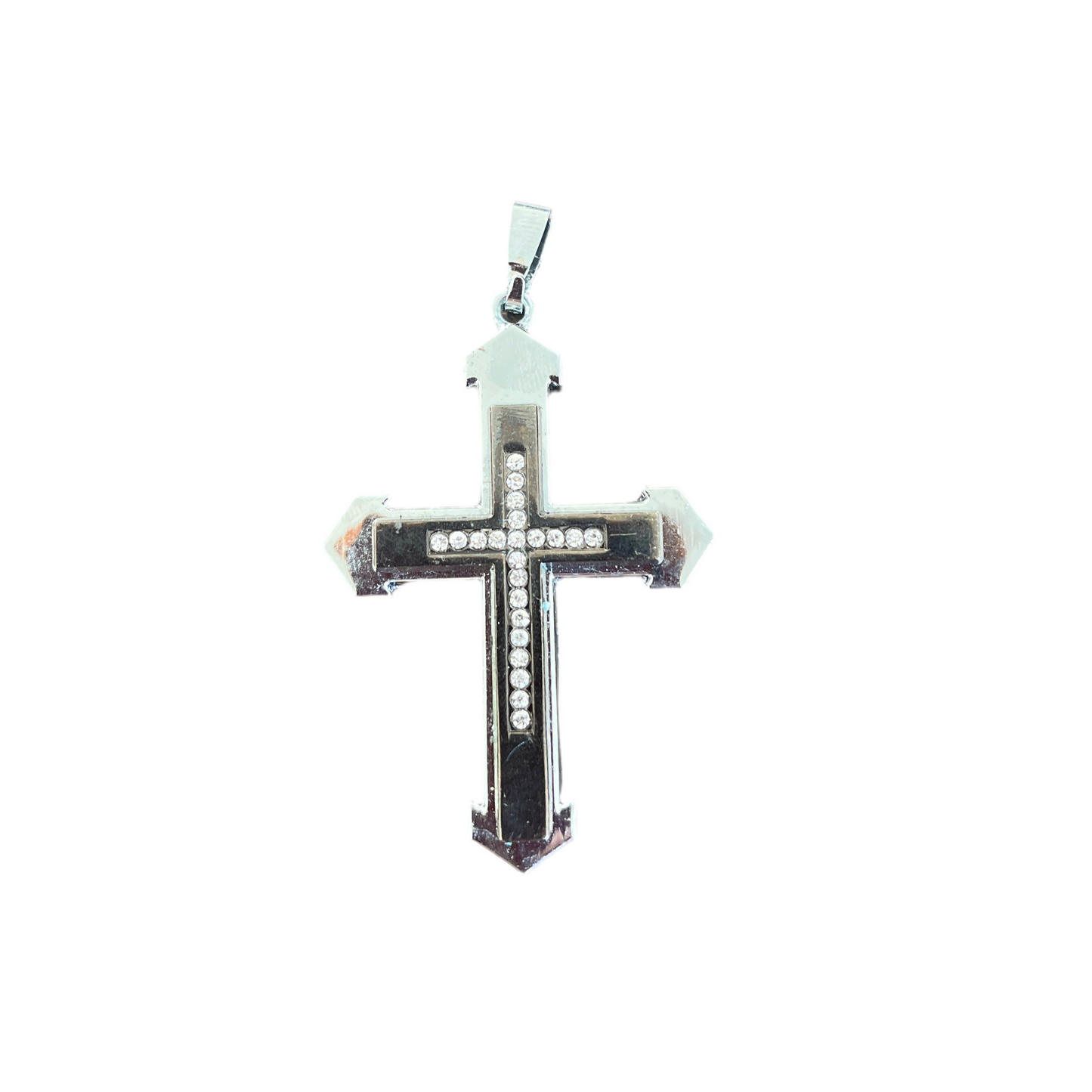 Pendente Cruz de Homem em Aço Inoxidável com Zircónias