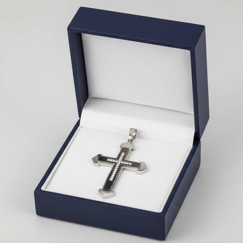 Pendentif croix pour homme en acier inoxydable avec zircons