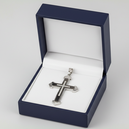 Pendentif croix pour homme en acier inoxydable avec zircons