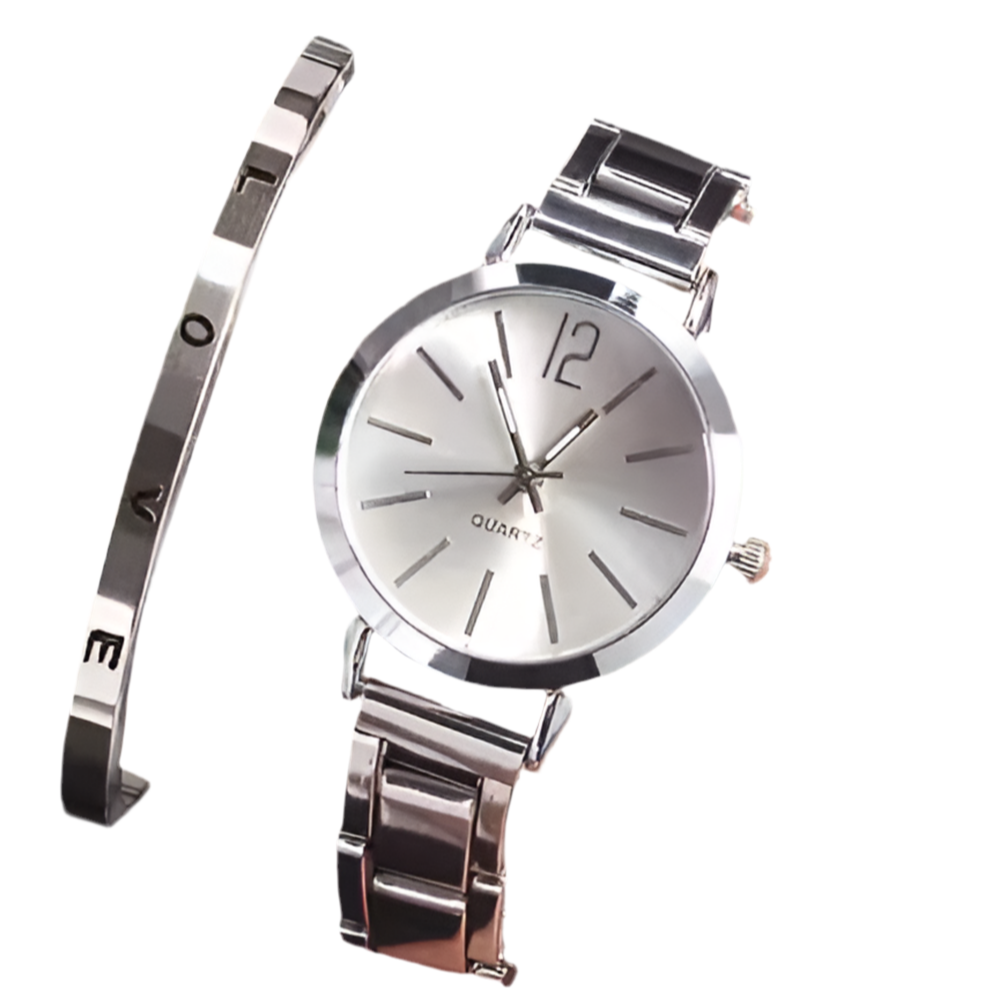 Conjunto de Senhora em Aço Inoxidável, Relógio com Pulseira
