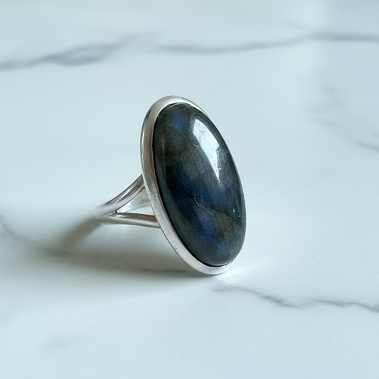 Anel de Prata com Pedra Natural Labradorite T:8,5