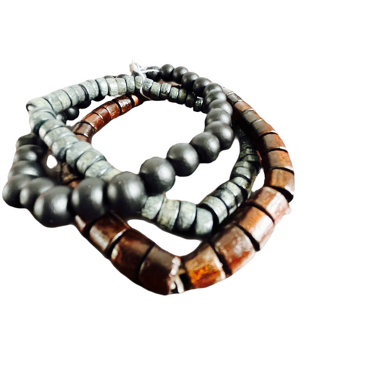 Pulseira de Homem Elástica com Contas Madeira