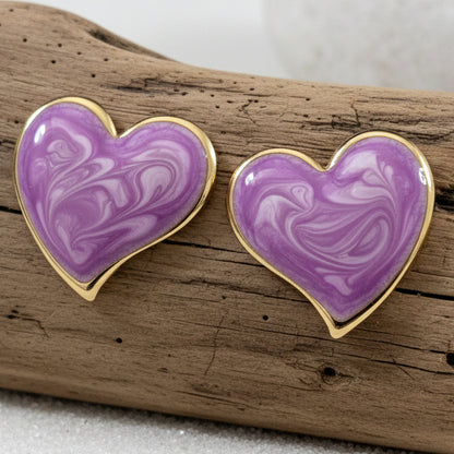 Brincos Heart Marble – Esmaltado Roxo e Dourado