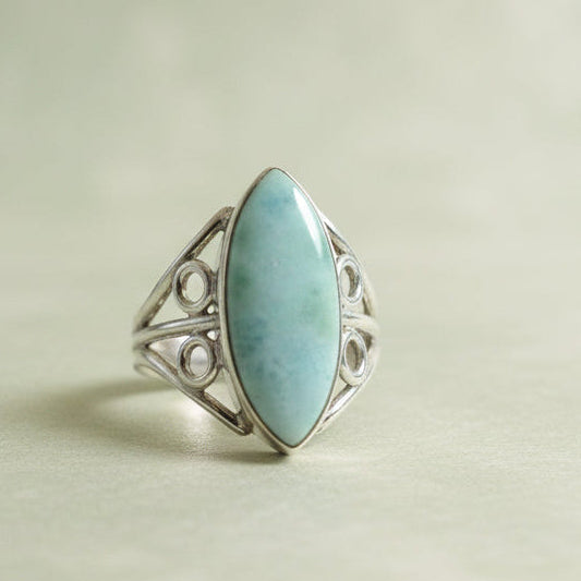 Anel de Prata 925 com Pedra Natural Larimar Índia T : 9.5.