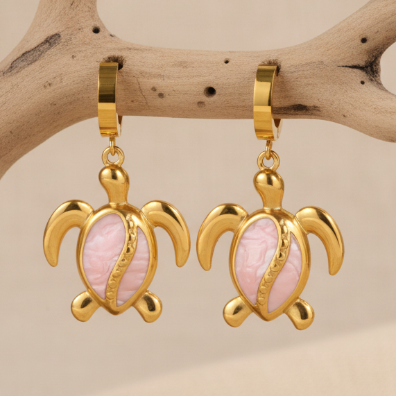 Brincos Tartaruga Marinha Rosa – Coleção Mar e Vida