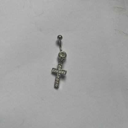 Piercing de umbigo em aço inoxidável com Cruz