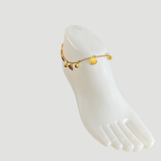 Pulseira Tornozelo de Senhora em Ouro Laminado 10K, Coração Sino