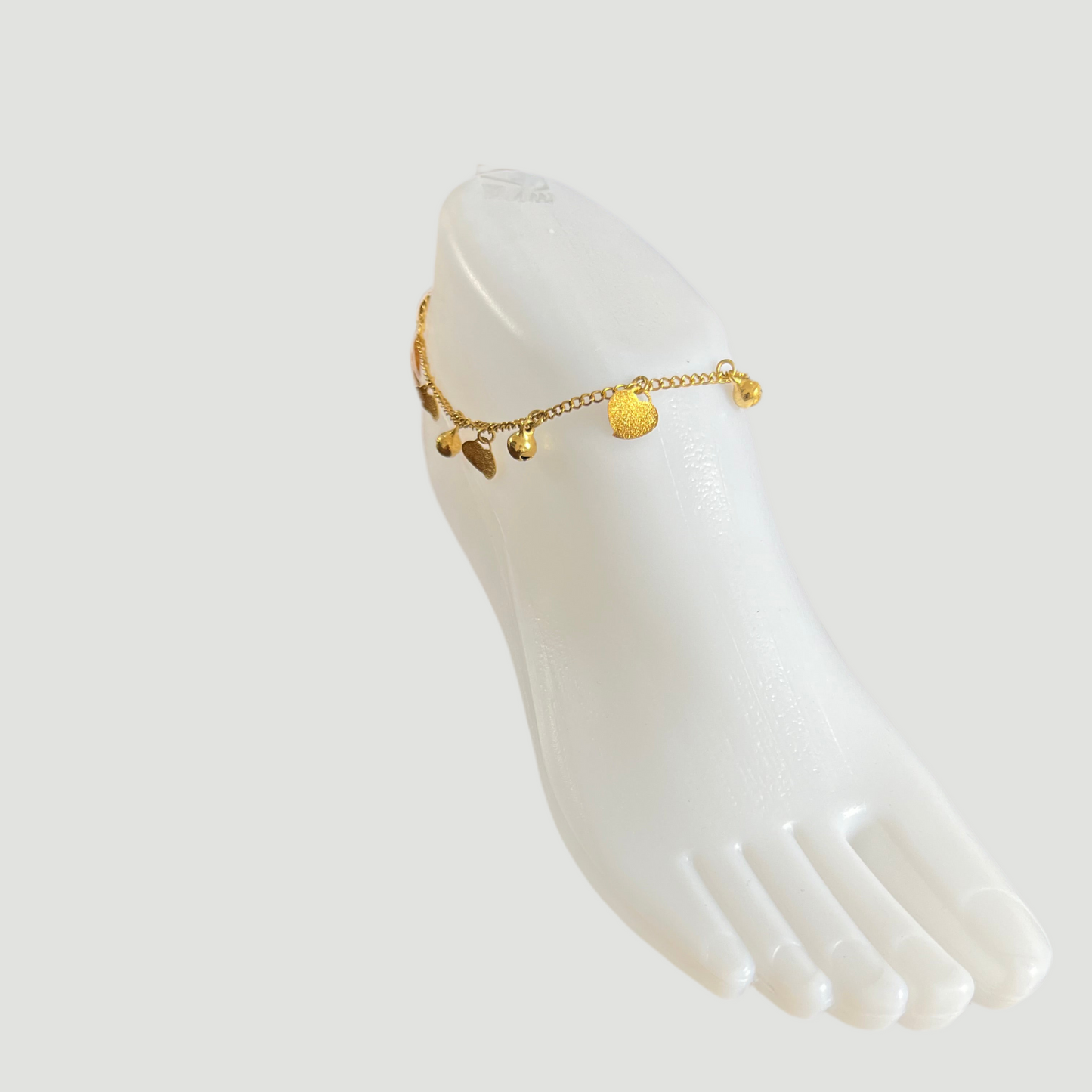 Pulseira Tornozelo de Senhora em Ouro Laminado 10K, Coração Sino