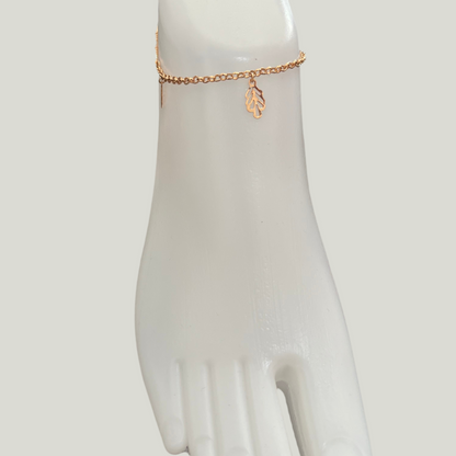 Pulseira Tornozelo de Senhora em Ouro Laminado 10K, Folha
