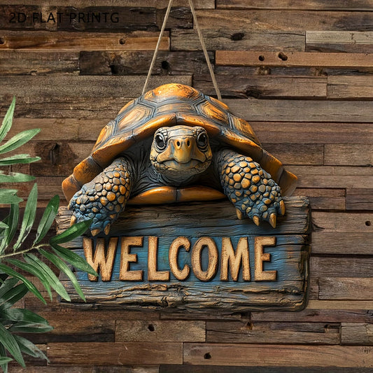Placa Decorativa de Boas-Vindas com Tartaruga – Welcome | Estilo Rústico Vintage