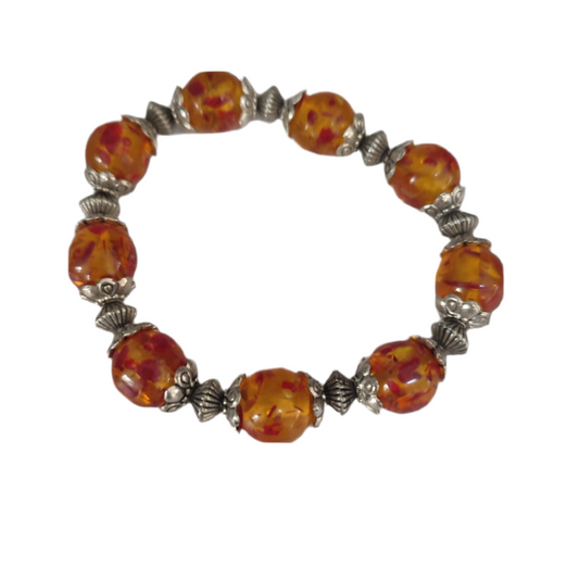 Pulseira de Senhora em Prata do Tibet, Bolas Laranja