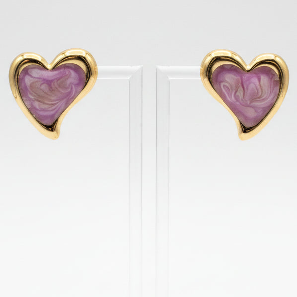 Brincos Heart Marble Pequenos – Esmaltado Roxo e Dourado