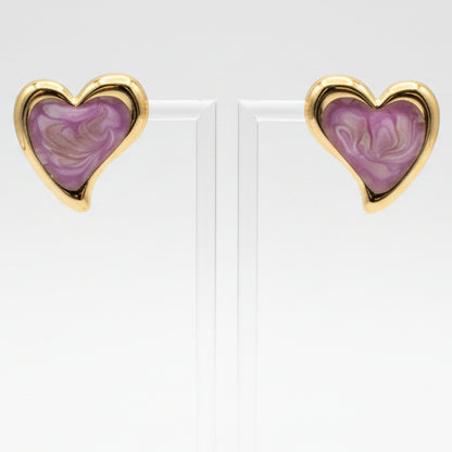 Brincos Heart Marble Pequenos – Esmaltado Roxo e Dourado