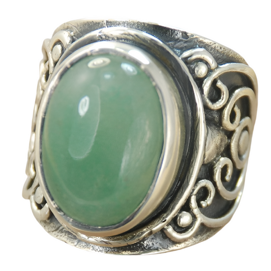 Anel de Prata com Pedra Natural Jade T:9
