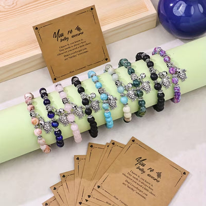 Pulseira Elástica de Pedra Natural com Tartaruga Marinha | Mar e Vida
