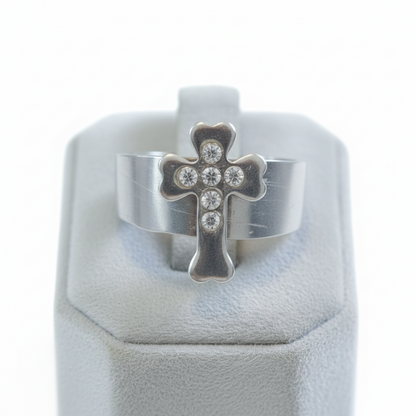 Children's Stainless Steel Ring, Cross with Zirconia Size 5