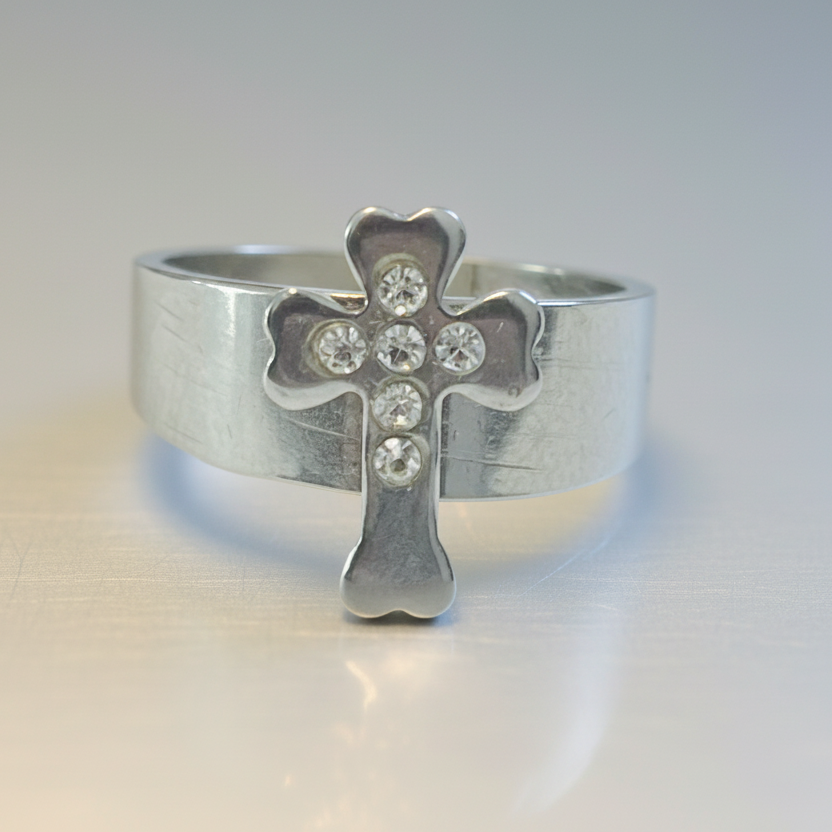 Children's Stainless Steel Ring, Cross with Zirconia Size 5